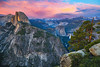 SmugMug > all-time keyword > glacier > "Sunset on Half Dome from Glacier Point" Some nice color in the summer sky with clouds above Clouds Rest and Nevada and Vernal Falls. It was uncertain if we were going to get a good sunset as high clouds hid the sun from penetrating through. These last glimpses were at dusk as the sky started to light up. This is one of those places I want to be on a Friday afternoon!